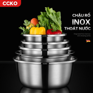 bộ thau rổ inox, thau rổ rửa rau, thau inox, rổ inox